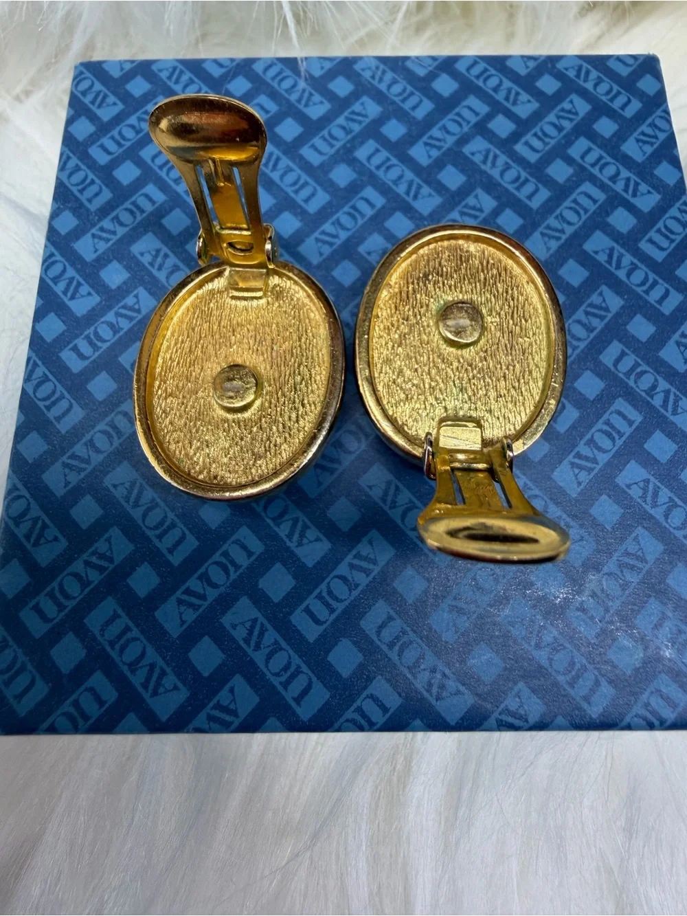 VINTAGE CHRISTIAN DIOR Gold-Trim Iridescent Oval Clip-On Earrings